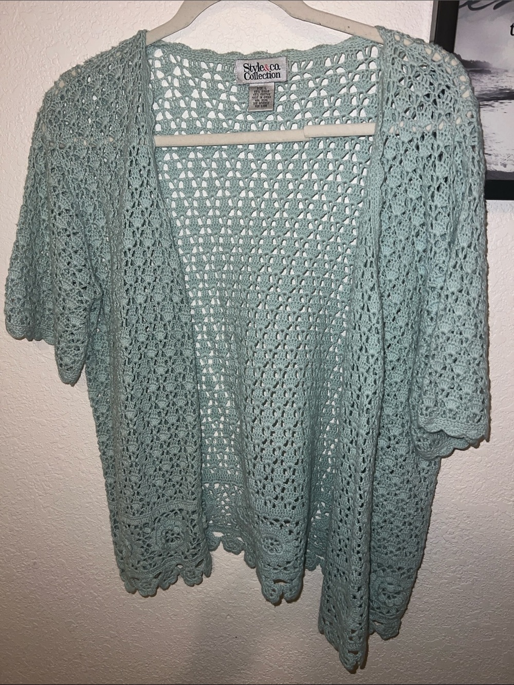 Style & Co. Light Seafoam Crochet Open-Front Cardigan
